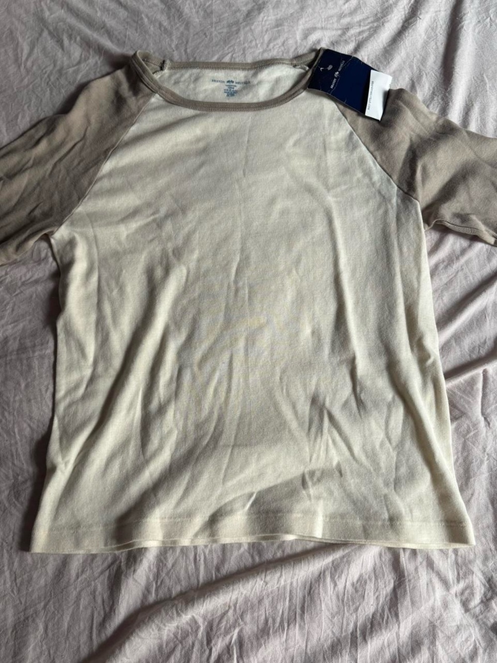 Brandy Melville Cream and Taupe Raglan Long Sleeve Tee